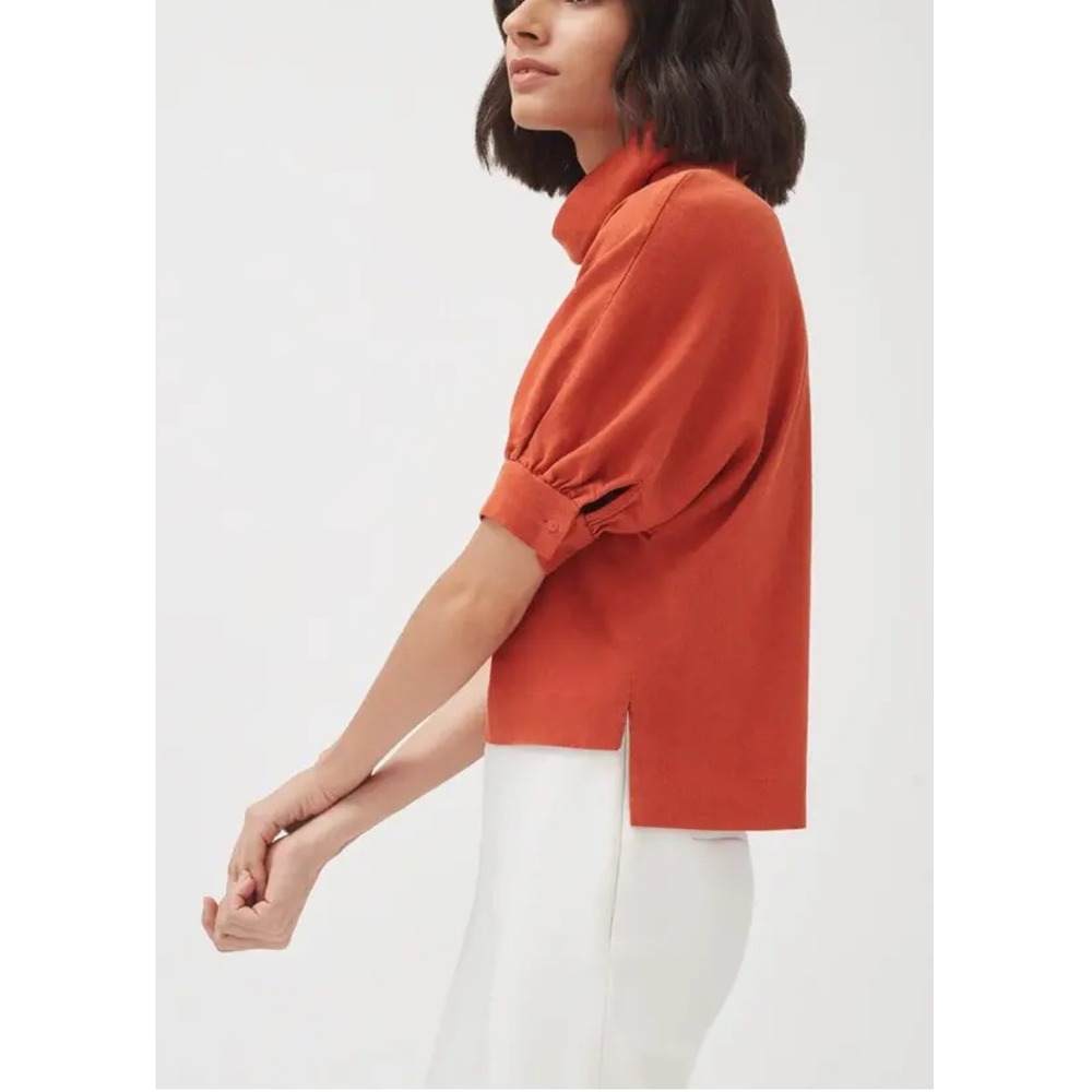 Cuyana Womens Linen Blend Dolman Sleeve Top Sz Small Blood Orange Back Zipper